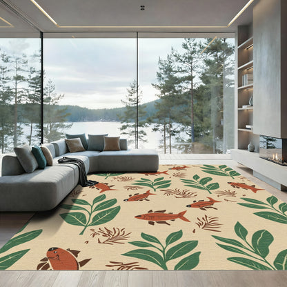 Rustic Orange Fish Green Leaf Undersea Rug