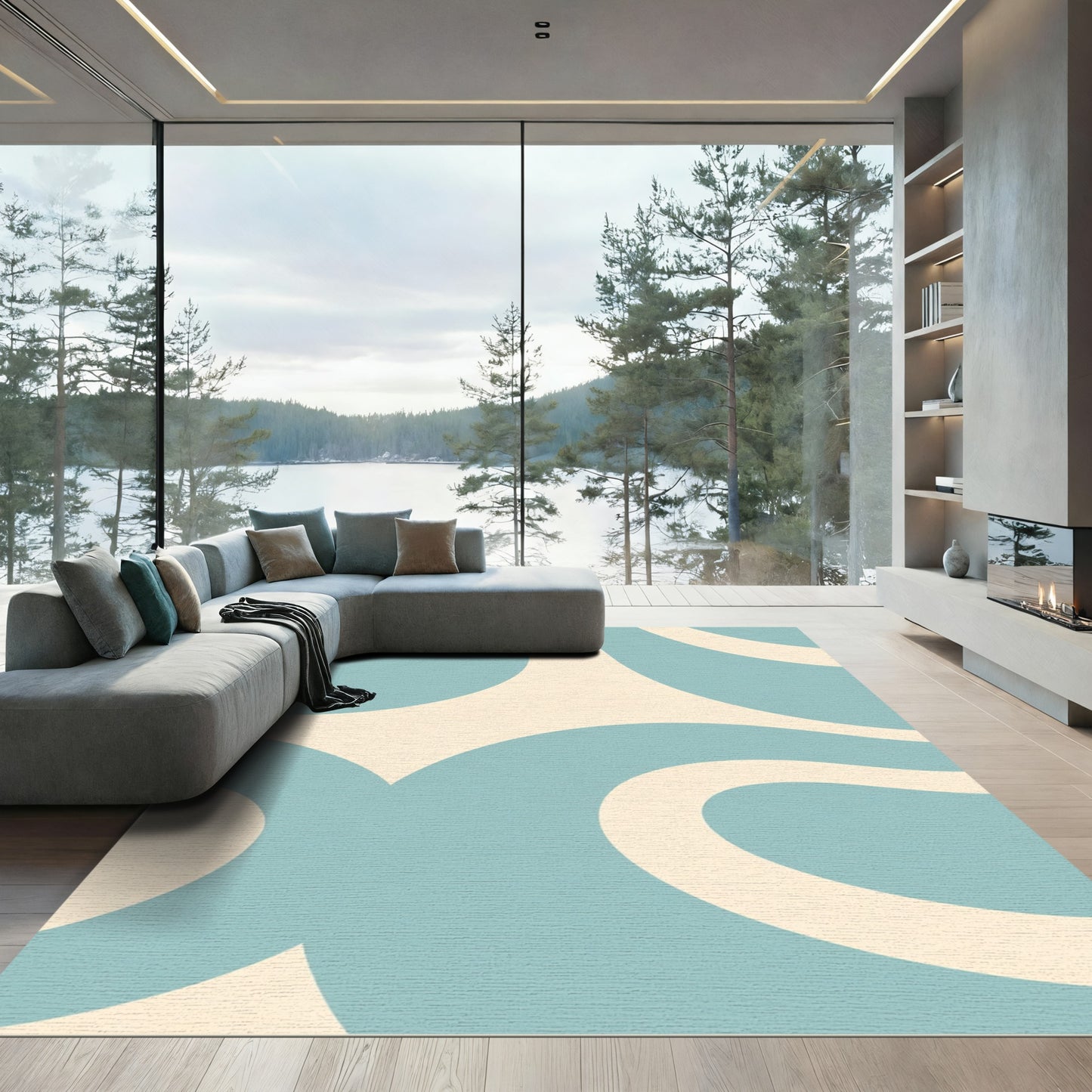Retro Blue Abstract Swirl Rug