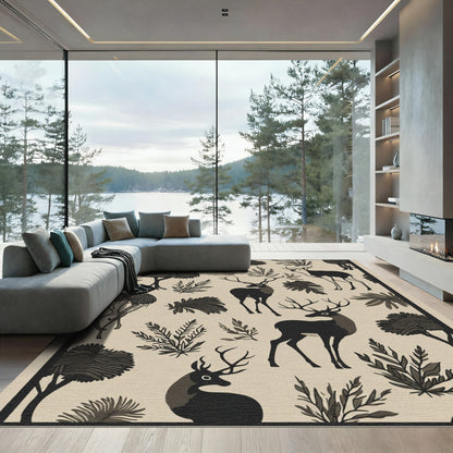 Stag and Fern Woodland Cream Rug
