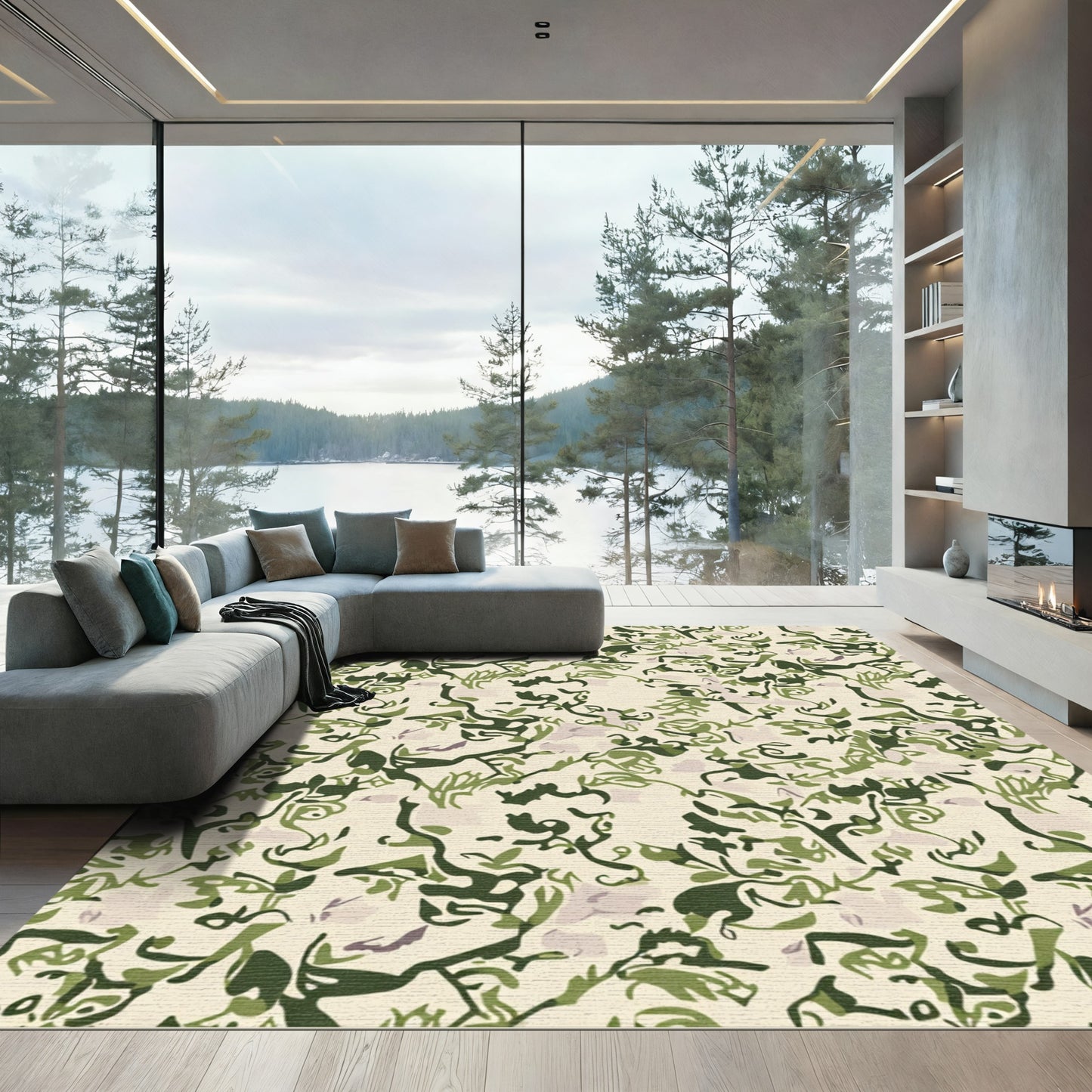 Abstract Green Woodland Camouflage Texture Rug