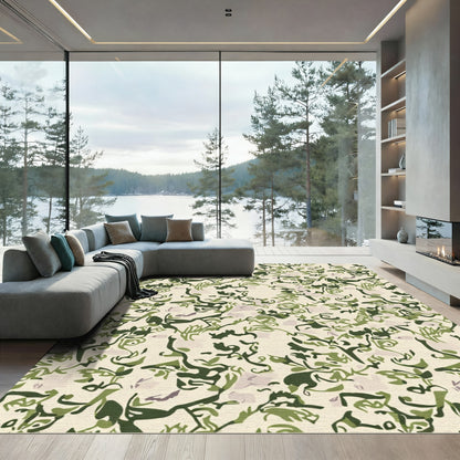 Abstract Green Woodland Camouflage Texture Rug