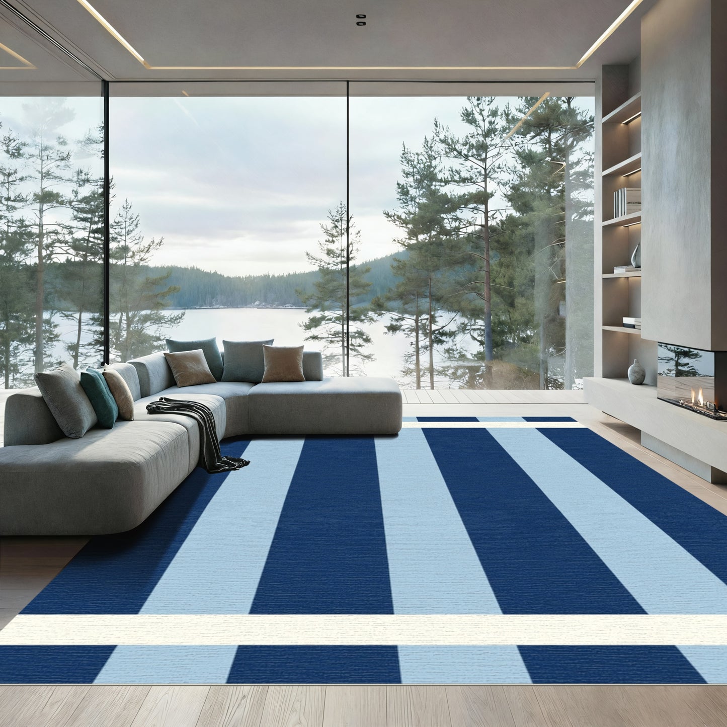 Navy Cream Classic Stripe Rug