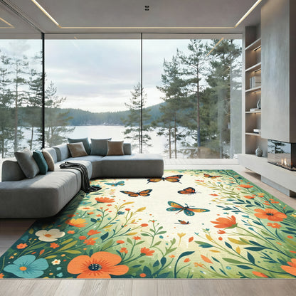 Whimsical Monarch Butterflies Garden Meadow Rug