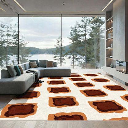 Warm Brown And Cream Abstract Squares Rug