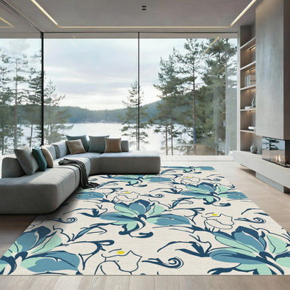 Blue Teal Floral Swirl Arrangement Rug