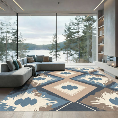 Blue and Tan Diamond Ikat Rug