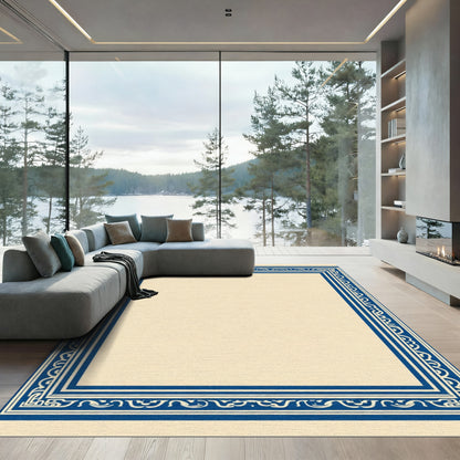 Deep Blue Ivory Ornamental Border Rug