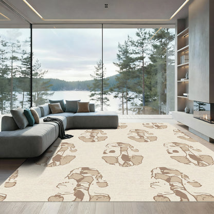 Neutral Beige Abstract Organic Shape Rug