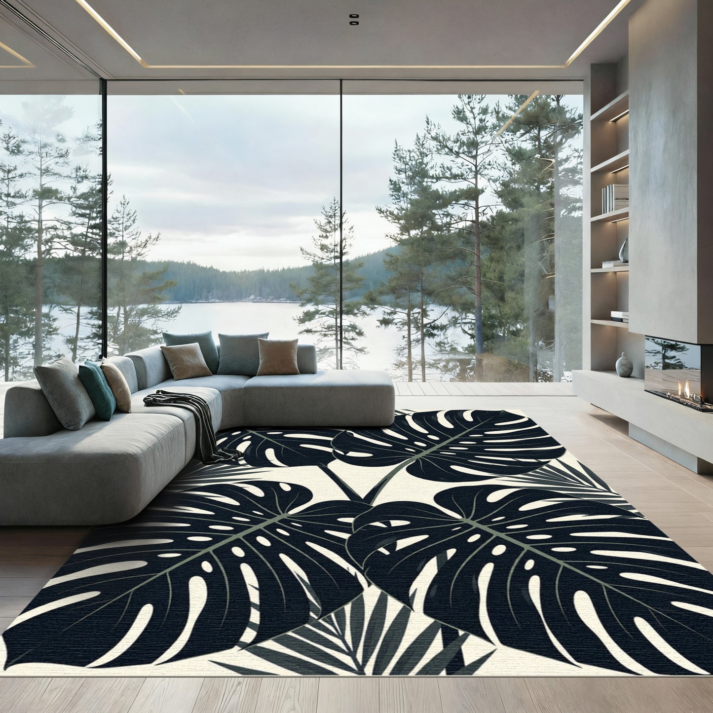 Monstera Leaf Tropical Foliage Rug