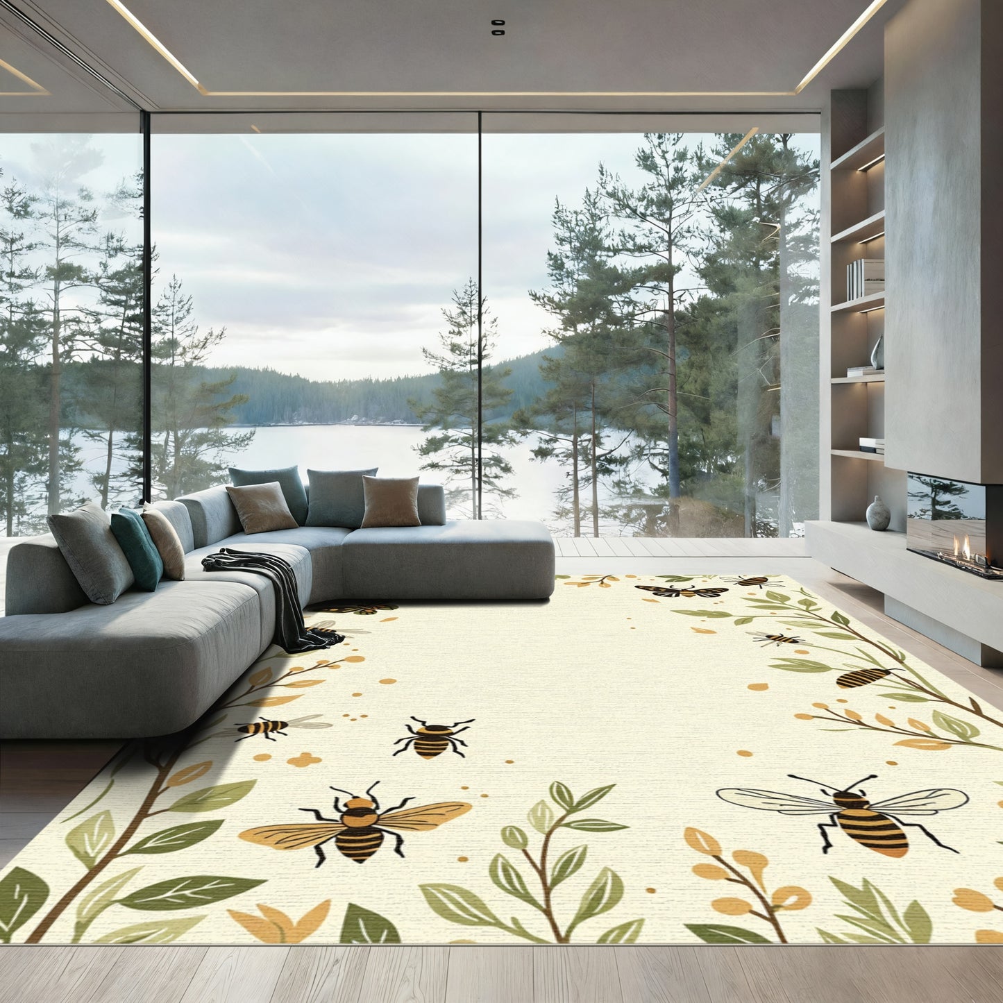 Whimsical Bees Butterflies Garden Border Rug