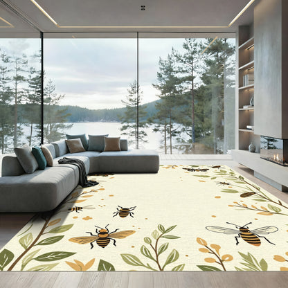 Whimsical Bees Butterflies Garden Border Rug