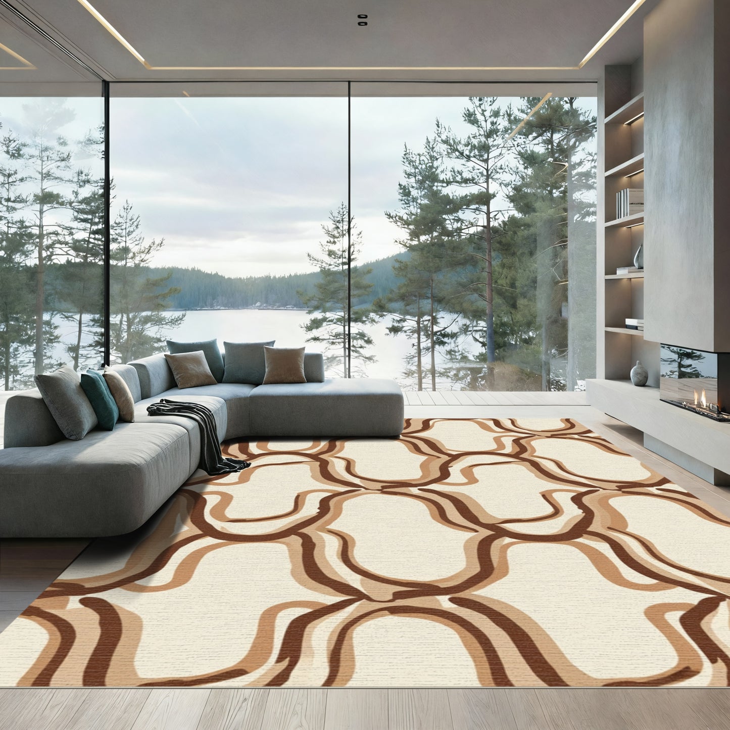 Striped Organic Swirl Brown Rug