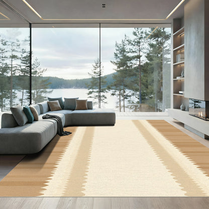 Striped Beige Rippled Border Rug