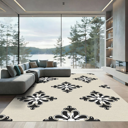 Tan Black White Quatrefoil Accent Rug