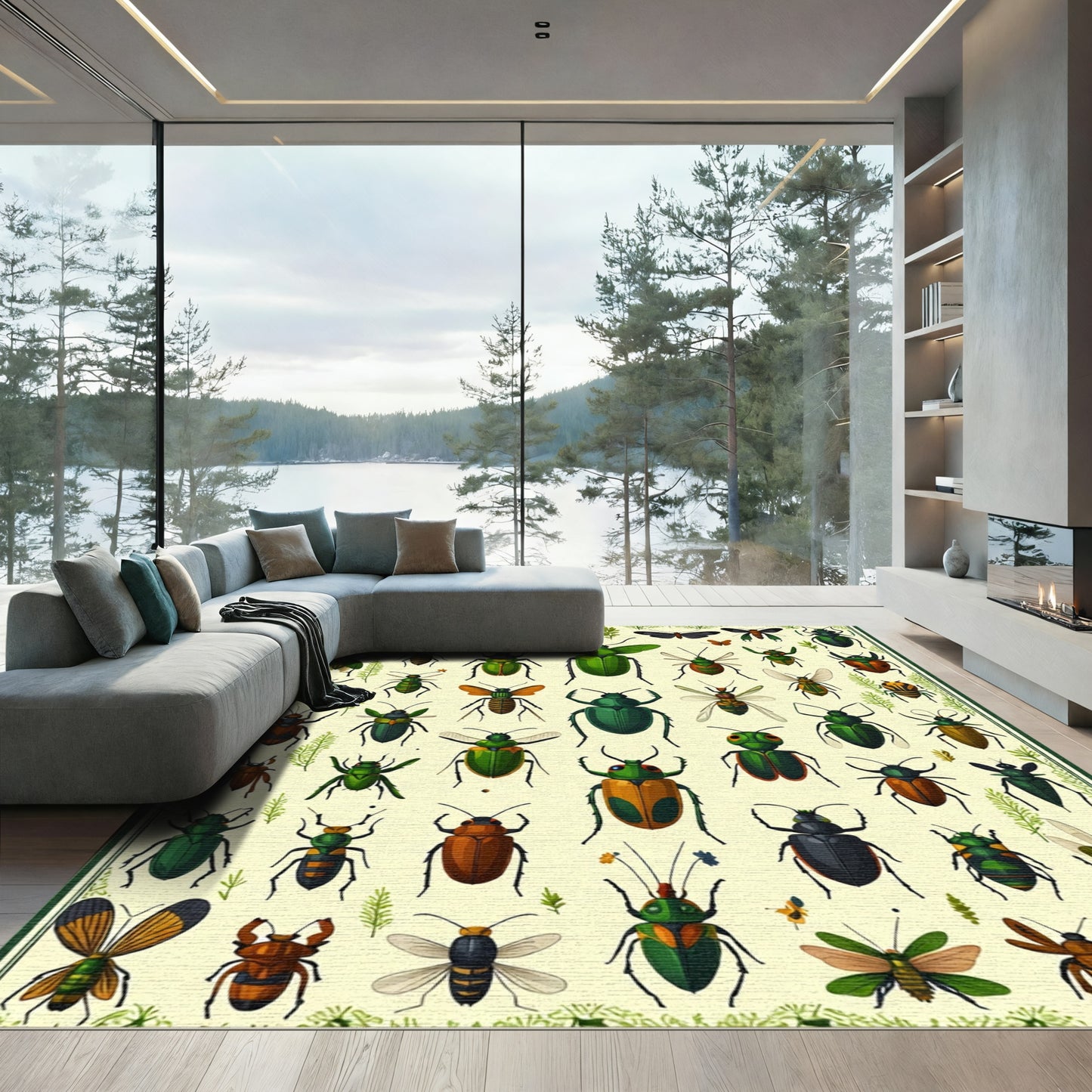 Assorted Colorful Insect Illustration Rug
