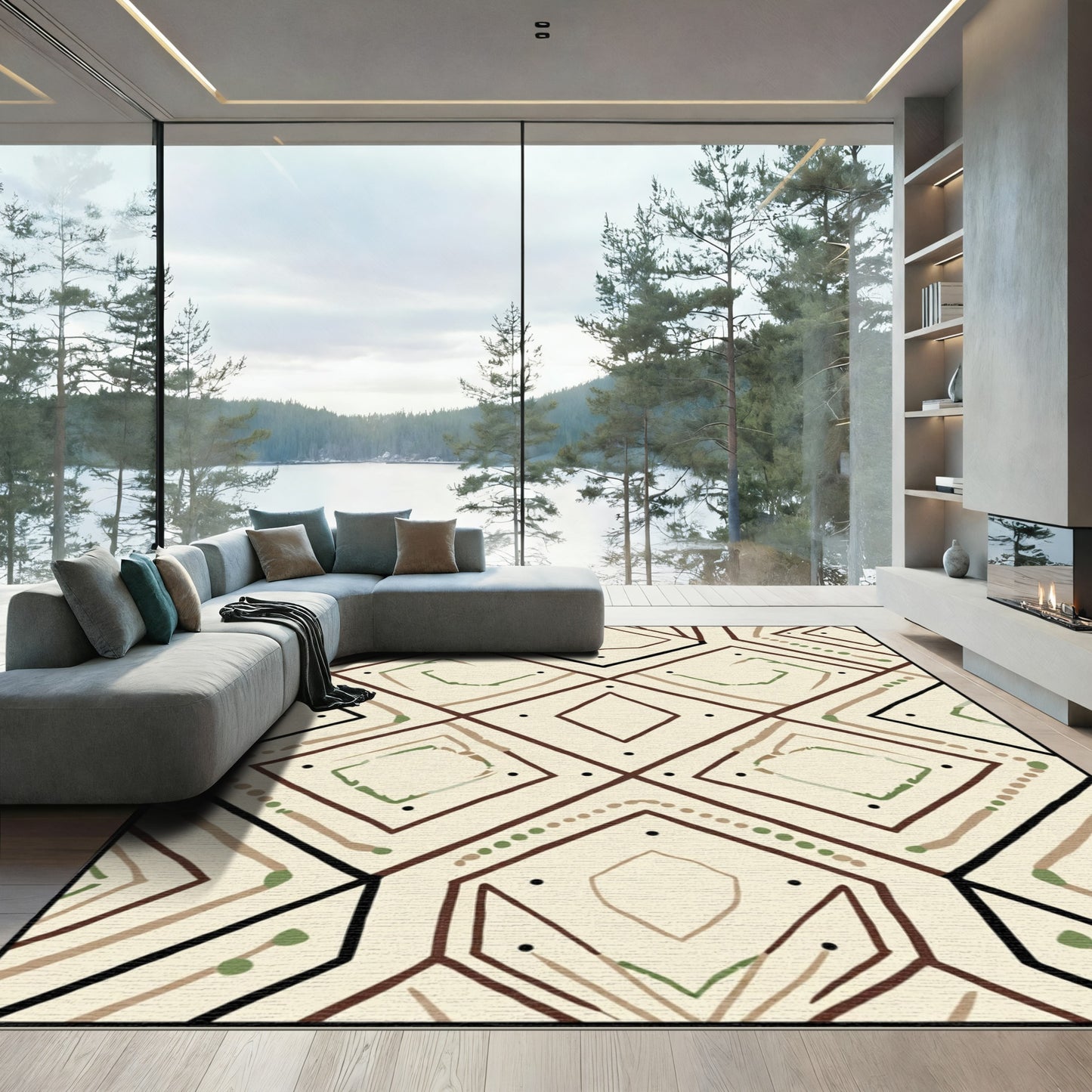 Neutral Earth Diamond Geometric Abstract Rug