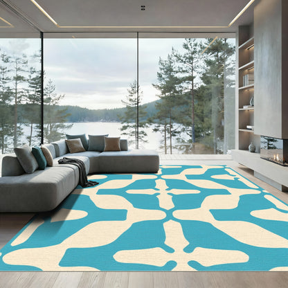 Aqua Cream Abstract Square Motif Rug