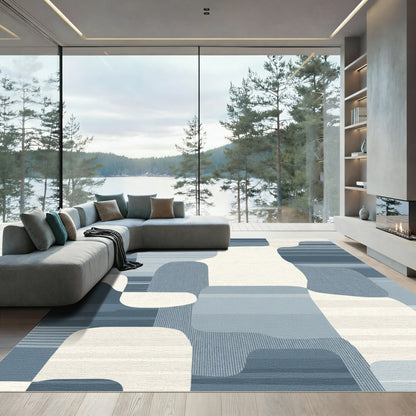 Abstract Mid Century Blue Organic Shapes Rug