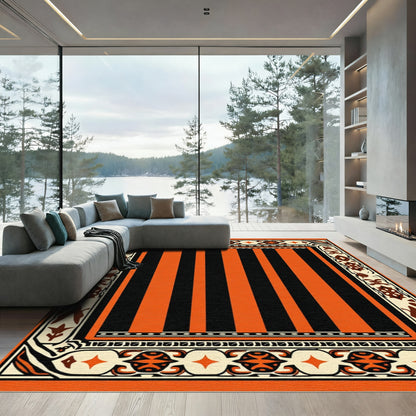 Bold Orange Black Striped Border Rug