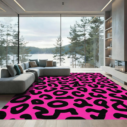 Hot Pink Black Abstract Spots Rug
