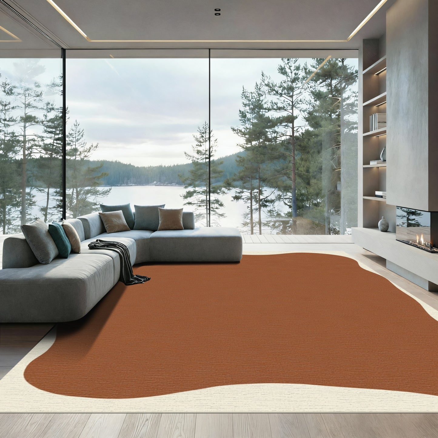 Terracotta Cream Organic Abstract Shape Rug