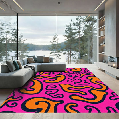 Vibrant Pink Orange Swirl Organic Flow Rug