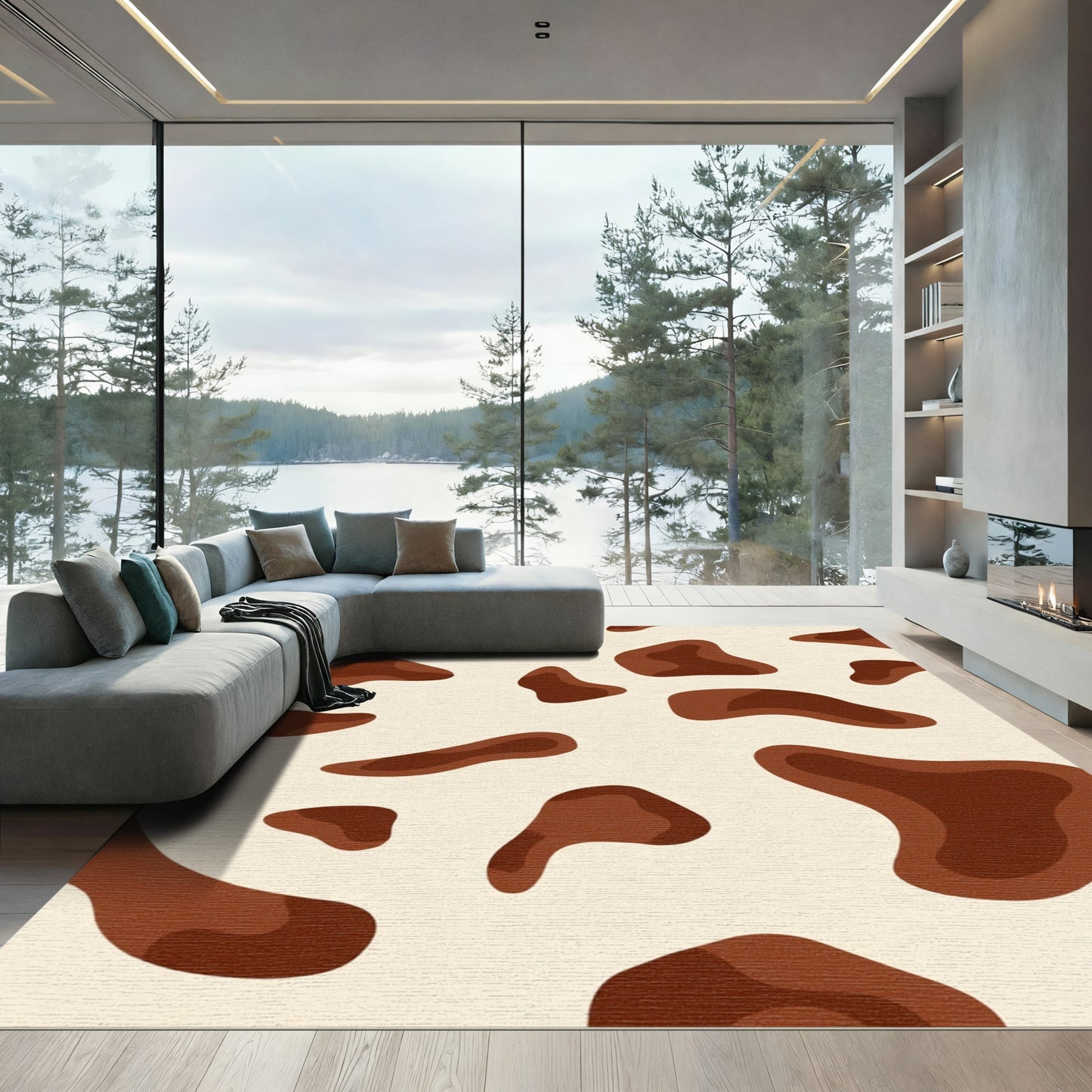 Brown Creamy Mottled Patchwork Rug