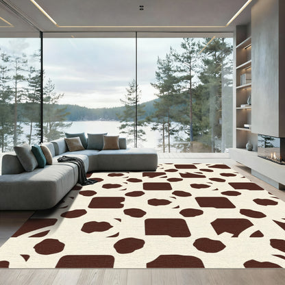 Brown Cream Abstract Blobs Squares Rug