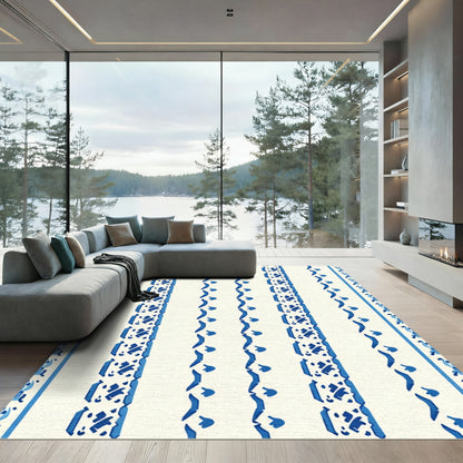 Blue White Vertical Stripe Medallion Rug