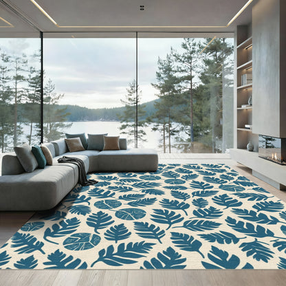 Dark Teal Leaf Collage Rug