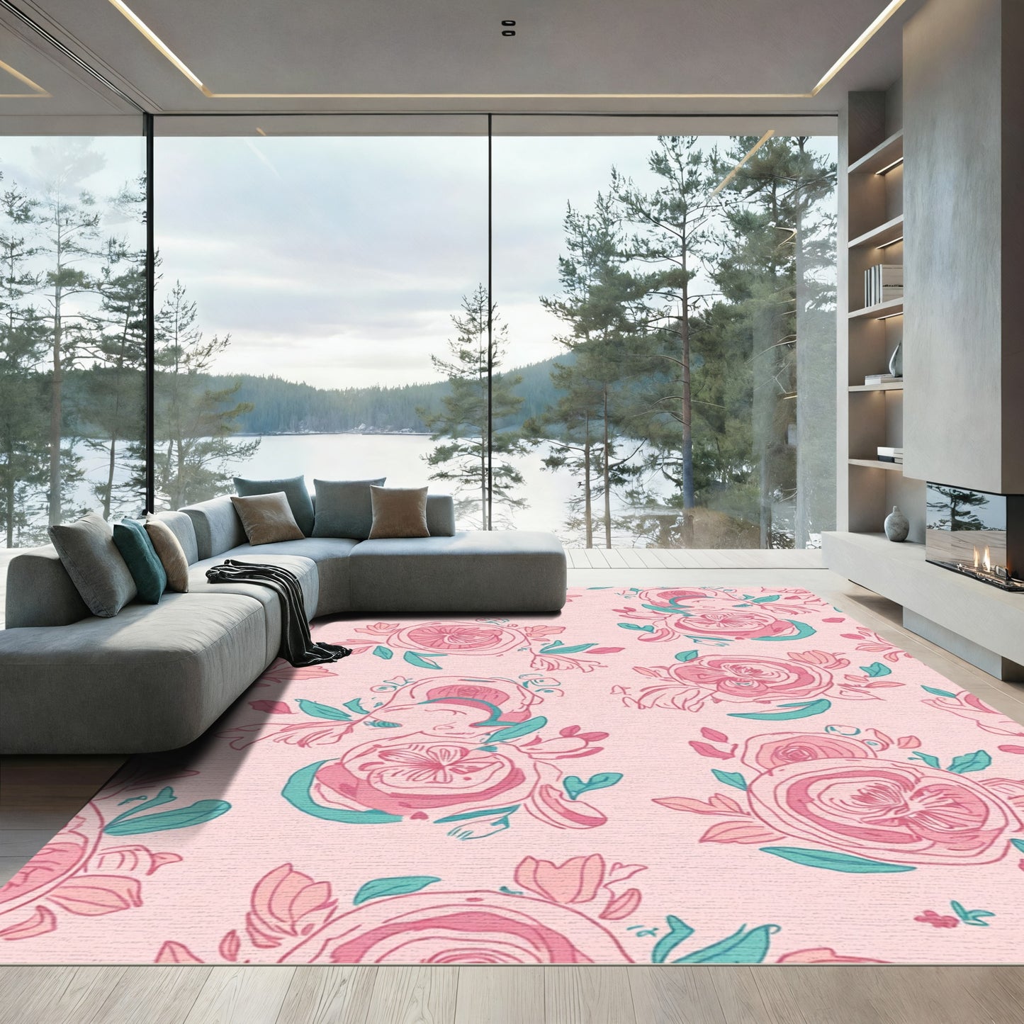 Delicate Pink Floral Scatter Rug