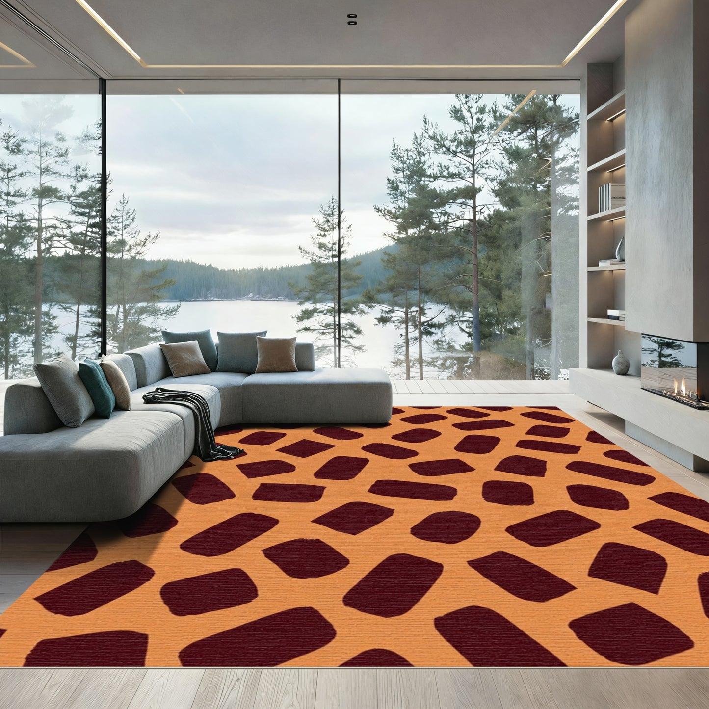 Orange Brown Abstract Brush Stroke Rug