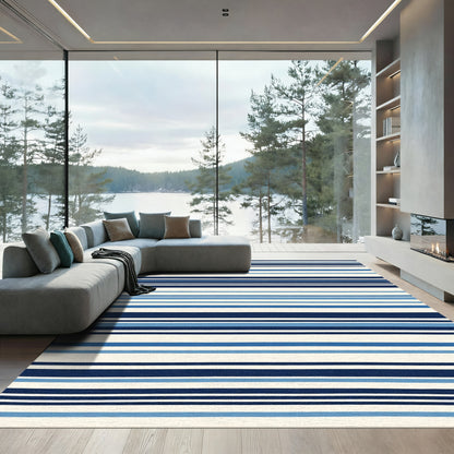 Navy Blue Cream Stripe Ensemble Rug