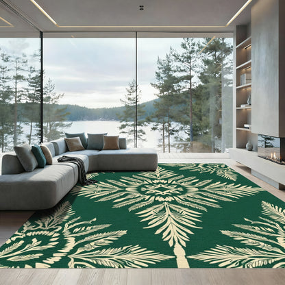 Emerald Green Cream Fern Medallion Rug