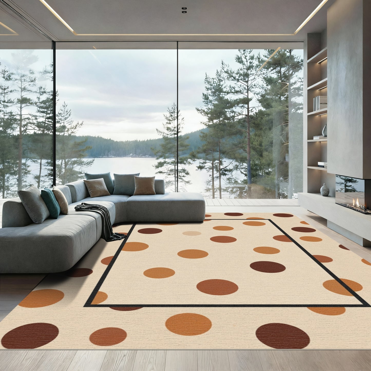 Earthy Brown Circles Bordered Rug