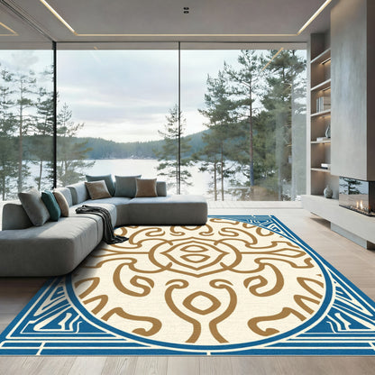 Cream Gold Blue Ornamental Medallion Rug