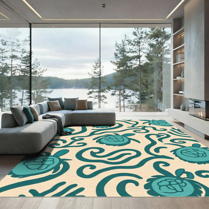 Teal Turtle Swirl Arrangement Rug