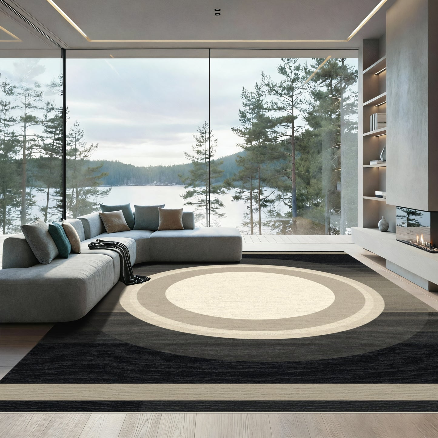 Subtle Cream Sun Abstract Circles Rug