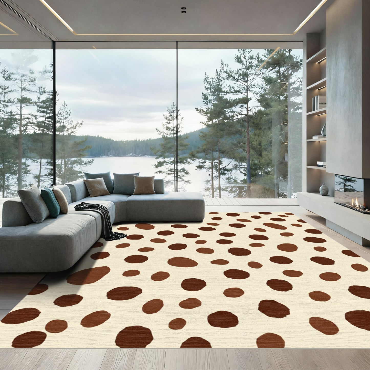 Earthy Brown Spotted Animal Hide Rug