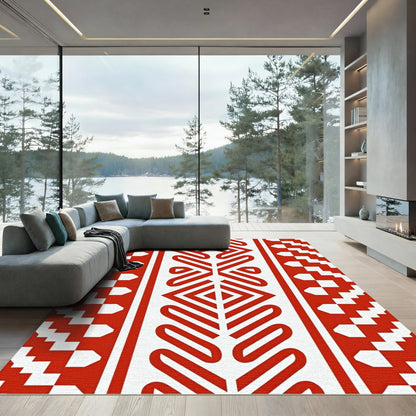 Bold Red Geometric Stair Step Rug