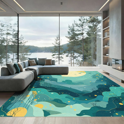 Dreamy teal and yellow abstract hills Rug