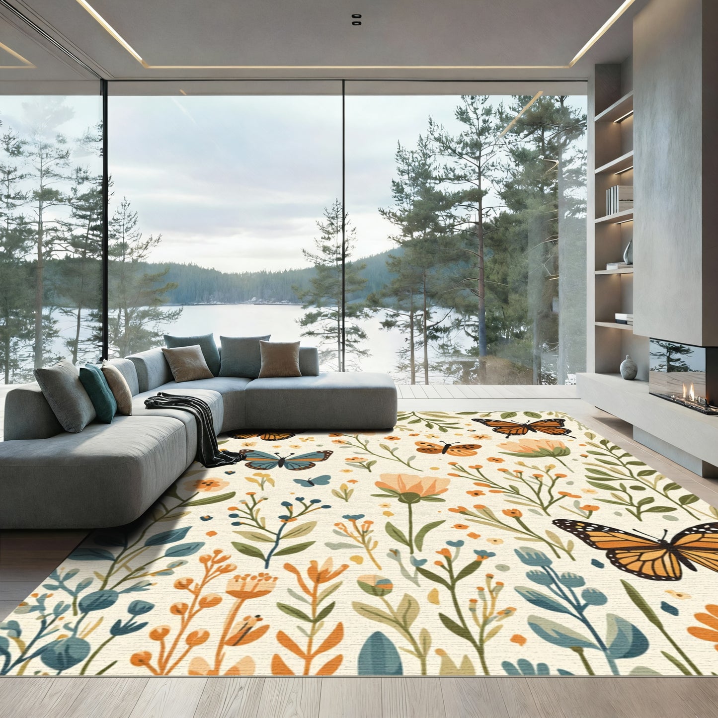 Whimsical Garden Butterfly Bloom Rug
