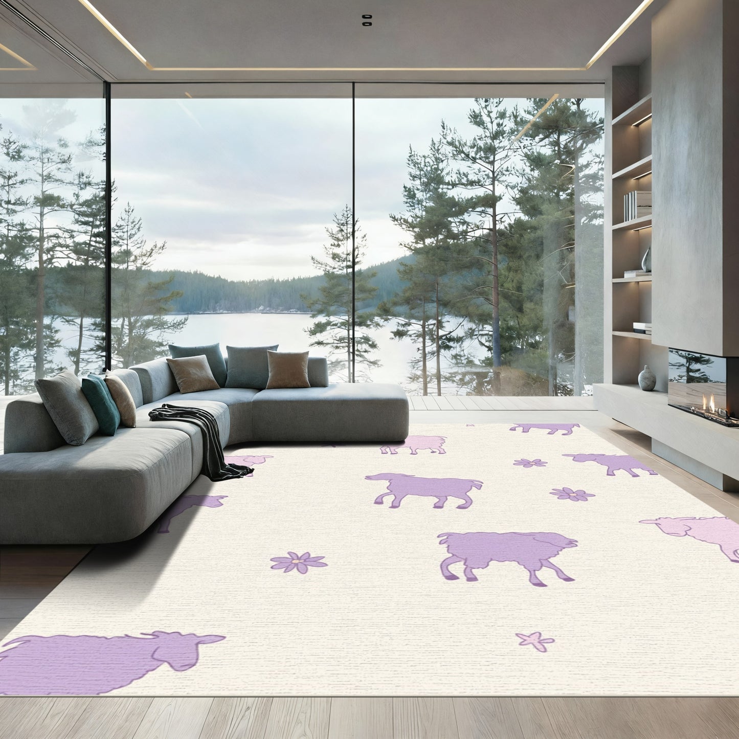 Pastel Lavender Sheep Field Bloom Rug