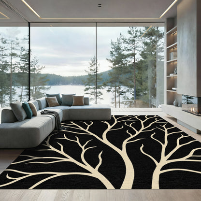 Cream Tree Branch Black Composition Rug