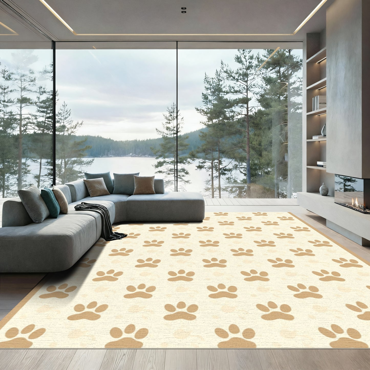 Light Beige Paw Print Repeat Rug