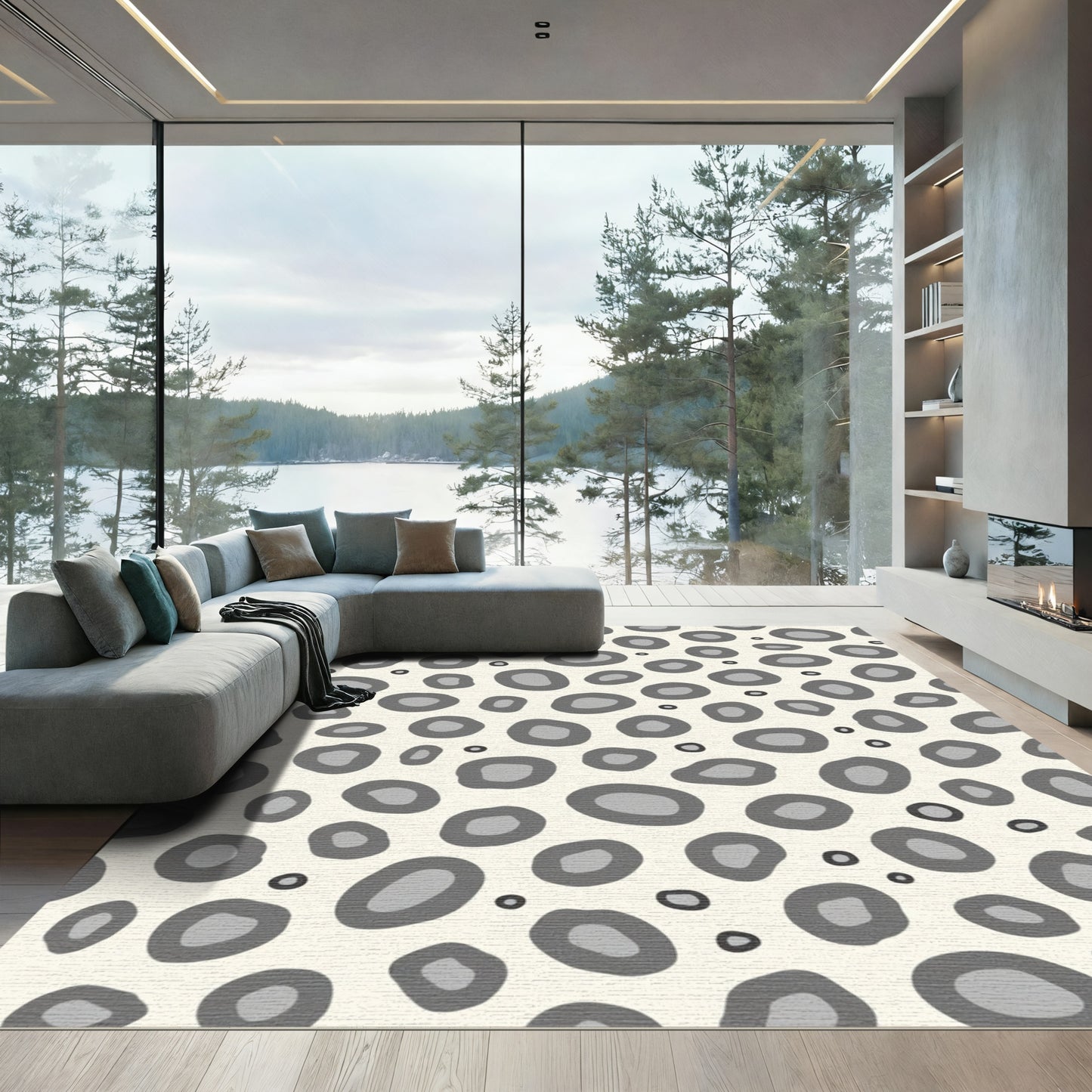 Modern Gray Pebble Scatter Rug