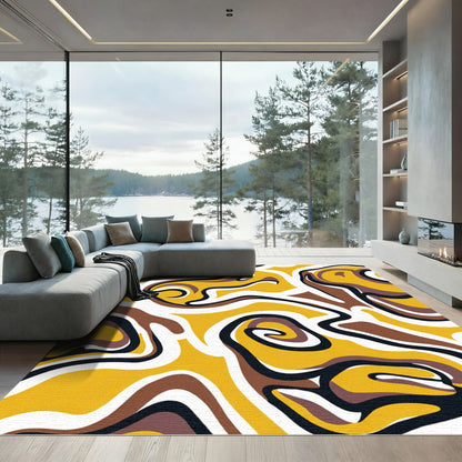 Yellow Swirl Organic Abstract Design Rug