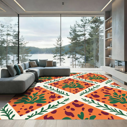 Orange Diamond Green Foliage Animal Spots Rug
