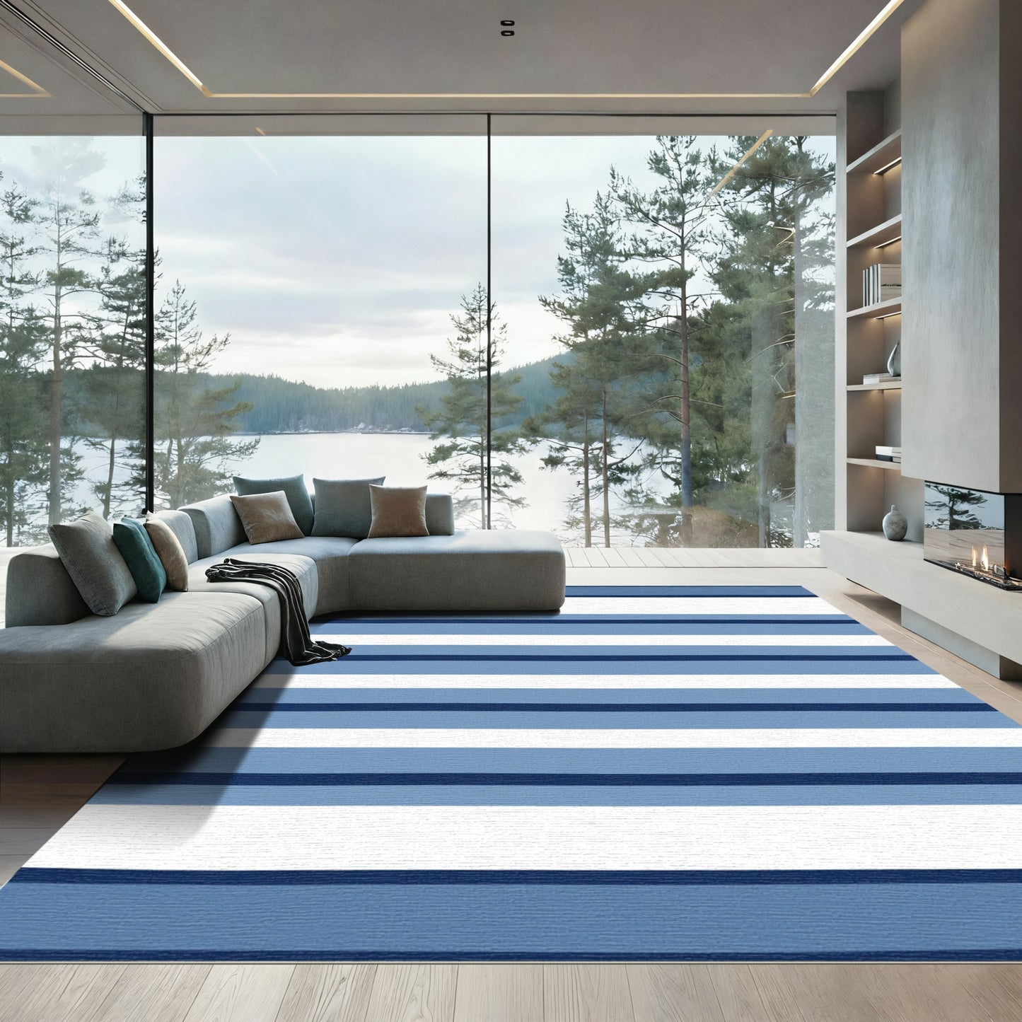 Coastal Blue Striped Comfort Runner Rug