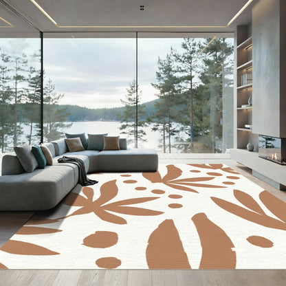 Terracotta Abstract Leaf Polka Dot Rug